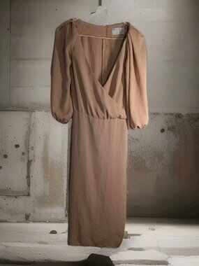 ASOS Women's Dusty Rose Long  V-neck Wrap Dress Size 12 Made In Romania